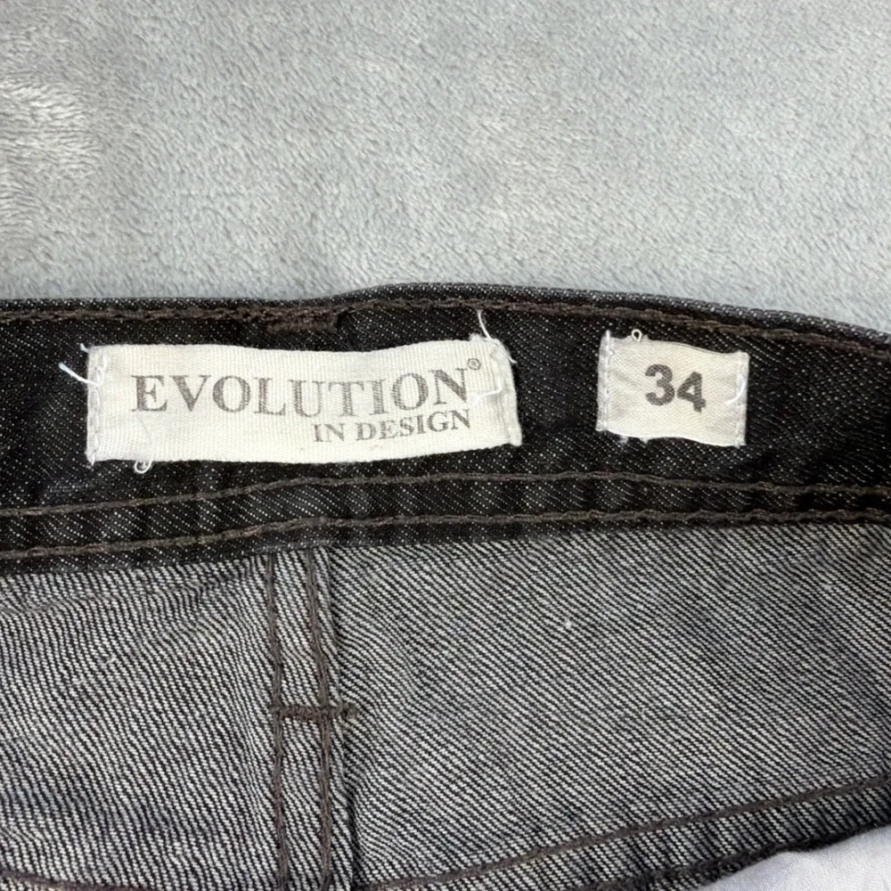 Evolution In Design Mens 34x34 Jeans Acid Wash Black Grey Straight Leg Whiskered